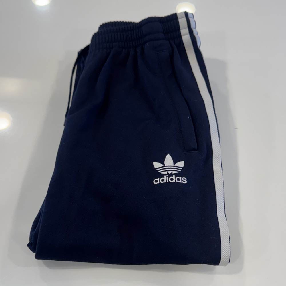 adidas Kids Navy Track Joggers with White Side Stripes size Y L (13-14)